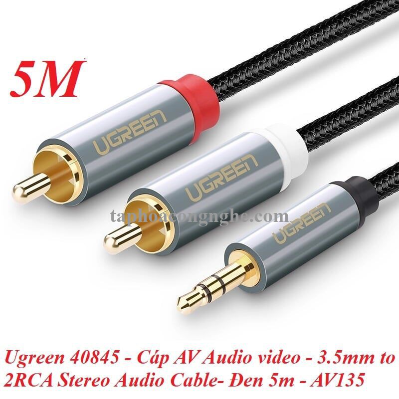 Ugreen 40845 5M màu Đen Cáp âm thanh 2 đầu Bông sen sang 3.5mm Dương đầu bọc nhôm mạ vàng AV135 30040845